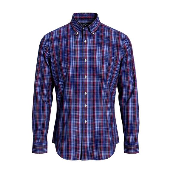 RALPH LAUREN Mens 16/L Blue Red Plaid Dress/Casual Button-Down 100% Cotton Shirt - Picture 1 of 10